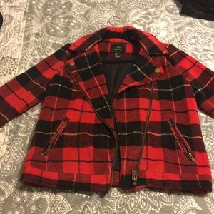 Red Plaid Peacoat.